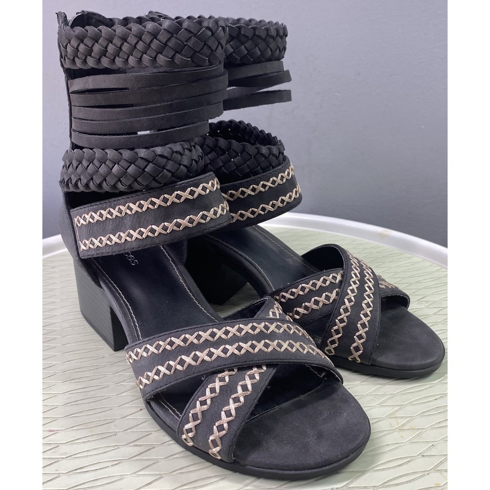 Maurices Women's Erin Strappy Dressy Gladiator Black/Gray Sandals Back-Zip 7 NEW